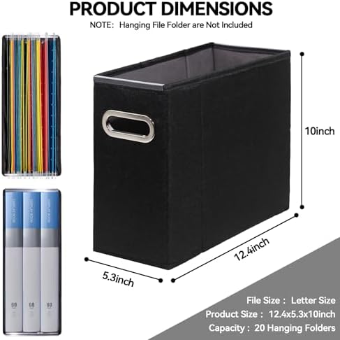 4 Packs Letter Size File Organizer, File Folders Organizer, Fabric Storage Box, Collapsible Paper Organizer with Metal Handle, Smooth PVC Rails, Only Box (Black) - Image 2