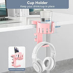 KDD Rotatable Headphone Hanger - 3 in 1 Under Desk Clamp Controller Stand Replaceable Cup Holder - Compatible with Universal Headset, Controller, Cup(Pink) - Image 4