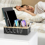 Metal Charging Station for Multiple Devices,New Upgrade Wood Charging Station for Phone Tablet Smart Watch Holder Desk Organizers，Matte Black Dock Device Organizer - Image 5