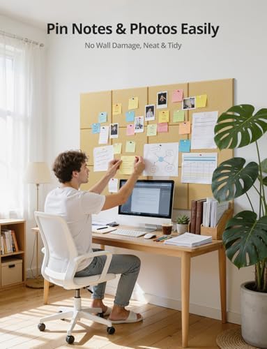 12 Pack Felt Cork Bulletin Boards for Walls Pin Corkboard for Office, 48" x 36" Large Mustard Display Tiles for Mood, Memo & Tack Pinboards in School Classroom, Home, Dorm, Bedroom & Kitchen - Image 3