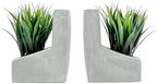 MyGift Decorative Bookends, Heavy Duty Book Ends with Artificial Green Grass Plants, Book Stands for Office Desktop, Bookshelf, Modern Gray Concrete L-Shaped - Image 7