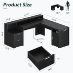 63" Farmhouse L Shaped Desk with Drawers & Printer Shelf for Home Office - Image 2