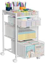 Rolling Utility Cart with 3 Drawers, Craft Organizer and Storage with DIY Divider, Lockable Wheels, Multi-Functional Storage for Art Supplies, Store for Brushes & Paints & Artifacts,White by Hayexiha