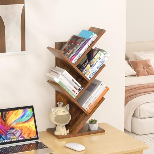 SHEEPAM Small Tree Book Shelf,5 Tier Bookshelf, Wood Desktop Bookcase - Image 2
