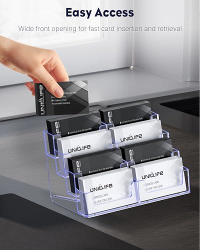 Uniclife 4 Pack Acrylic Business Card Holder for Desk 8 Slots Clear Business Card Display Stand for Men & Women Desktop Business Card Organizer Card Stand for Office Home Exhibition, 480 Card Capacity - Image 3