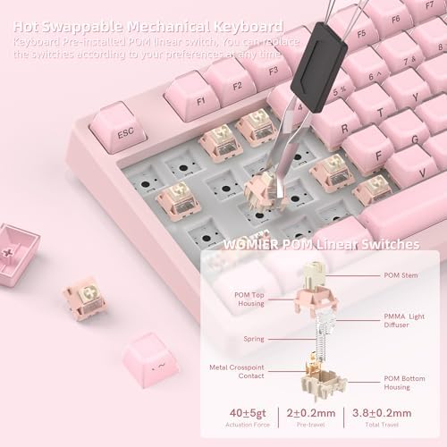 Womier 75% Pink Keyboard Wireless with Color Multimedia Screen - Image 4