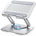 UGREEN Tablet Stand Holder for Desk with 360° Rotating Base Aluminum Dual Rod Support Adjustable Home Office Accessories Compatible with iPad Pro 13 12 11 Air Mini 5 4 3 Phone E-Reader Silver by UGREEN
