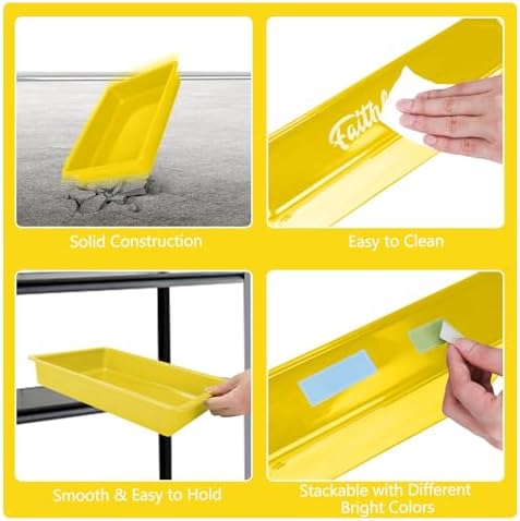 ShineMe 6 Pack Paper Trays for Classroom, Yellow Plastic Book Bins with Colorful Labels, Stackable Letter Size Storage Tray, Desk Organizer Tray for Home, School and Office - Image 3