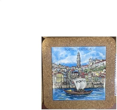 Portugal Azulejo Tiles, Ethnic Portugese Ceramic Tiles - Cork Trivets - Home & Wall Decorations (7.8 Inch - 20cm) (Porto Historical View) by GOLDTON