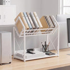 Desktop Bookshelf Organizer, 2 Tier Wood Desk Shelf for Tabletop Storage, Small Desktop Shelf for Office Home Dorm, Table Shelf Book Rack for Books/Supplies/Decor Display (White) - Image 2