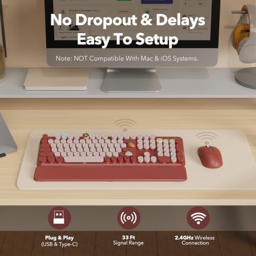 SABLUTE Wireless Keyboard Mouse Combo, Burgundy Red, Magnetic Wrist Rest - Image 5