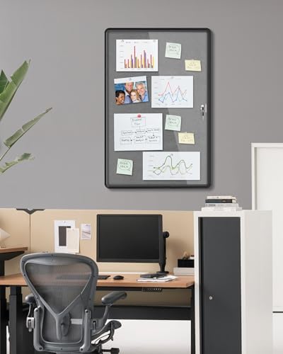 Mifuro 36"x24" Enclosed Bulletin Board, Lockable Weather-Resistant Aluminum Cork Noticeboard for School & Office, Black Frame w/Grey Flet - Image 2