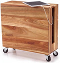 Extra Large Acacia Wood Cable Management Box with Caster Wheels, Wood Color by Briwooody