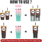 Universal Iced Coffee Sleeve - Upgraded Double Wall Reusable Stainless Steel Holder Sleeves Insulator for Cold Drinks Fits Starbucks Dunkin Donuts McDonalds Small Medium Large Cup (Pink Green) - Image 2