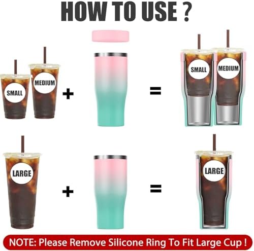 Universal Iced Coffee Sleeve - Upgraded Double Wall Reusable Stainless Steel Holder Sleeves Insulator for Cold Drinks Fits Starbucks Dunkin Donuts McDonalds Small Medium Large Cup (Pink Green) - Image 2