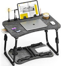 Lap Desk for Bed Adjustable Height, Foldable Bed Table with Storage Drawer, Tablet Slot & Cup Holder, Portable Laptop Stand for Bed & Sofa, Bed Desk for Adults & Kids, Deep Stone Color by OPKING