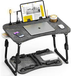 Lap Desk for Bed Adjustable Height, Foldable Bed Table with Storage Drawer, Tablet Slot & Cup Holder, Portable Laptop Stand for Bed & Sofa, Bed Desk for Adults & Kids, Deep Stone Color by OPKING