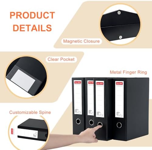 Storage File Boxes 4 Pack, Foldable File Box with Clip, 88mm Spine, Black - Image 2