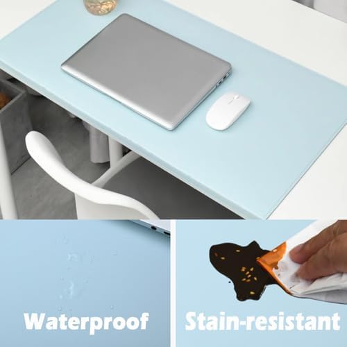 Leather Desk Mat with Stitched Edges & Edge Protection, Non-Slip Large Office Desk Mouse Pad for Work Game Typing, Waterproof Writing Table Extended Protector (Grey,47.2"x23.6") - Image 5