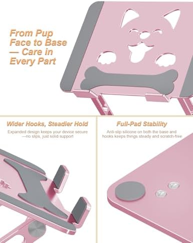 Aoviho Aluminum Laptop Stand for Desk Fit for All 10"-17.3" Laptops, Pink - Image 6
