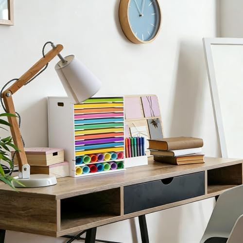 SONGWAY 12x12 Paper Storage Organizer - 15 Tier Desk File Organizer with Adjustable Shelves, Letter Mail Tray, 12x12 Stackable Scrapbook Paper Storage Cube for Home Office Classroom - Image 5