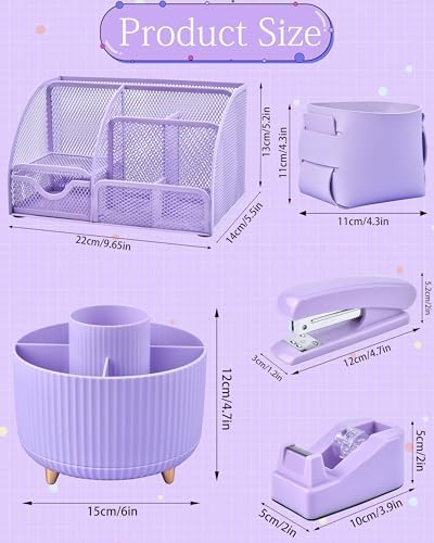 Purple Desk Accessories and Organizers with Desk Organizer and 360°Rotating Pen Holder stapler Pen and a Lot of Office Purple Office Supplies Beautifully Presented in a Gift Box - Image 5