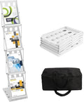 Polmart 4-Tier Brochure Literature Display Floor-Stand Rack with Adjustable Pockets. Portable Collapsible Design with Carry Bag for Trade Shows, Offices, Retail Stores (White) by Polmart