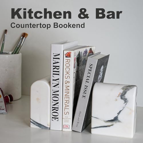 Koville Natural Marble Bookends for Shelves, 13LBS Ultra Heavy Duty Marble Book Holders Organizer, Non-Slip Book Ends, Apartment Decor for Movies/CDs/Video Games - Image 5