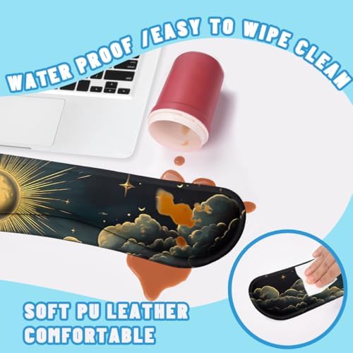 Celestial Moon Desk Mat Set Sun Star Vintage Sky Large Mouse Pad with Wrist Rest 4in1 Desk Mat for Desktop Ergonomic Computer Desk Arm Wrist Anti-Slip Computer Mouse Pad Home Office Gaming - Image 5