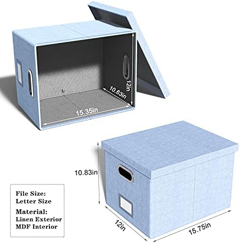 Oterri 2 Pack File Storage Organizer, Filing Box, Portable File Box with Lid, Fit for Letter/Legal File Folder Storage, Document Organizer, Sky-blue - Image 3