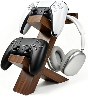 ASFSKY Wood Controller Holder and Headphone Stand, 3-in-1 Gaming Equipment by ASFSKY