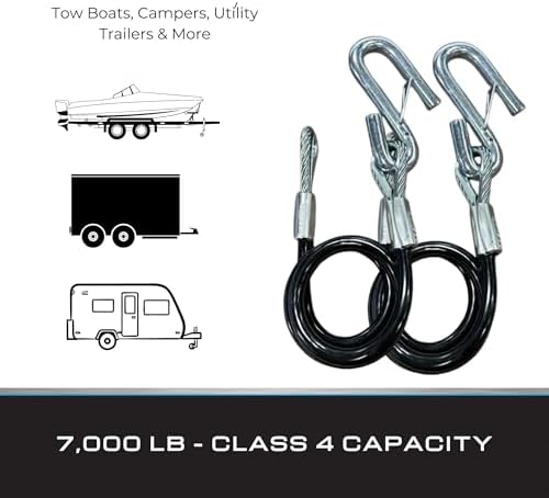 Tie Down – 7,000 lb Hitch Safety Cable – Black Vinyl Coated – Replaces Trailer Chains & Tow Straps – Coiled Cable w/Wire Latch – Made in USA - Image 6