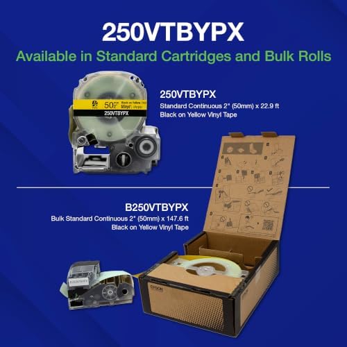 LABELWORKS 250VTBYPX Vinyl Tape - Black on Yellow Vinyl Industrial Label Maker Tape - 2" (50MM) Wide, 22.9 ft - Image 3