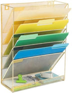EASEPRES Desk File Organizer Mesh 6-Tier, Hanging Wall Mount Document Organization Stand, Desktop Vertical Mail Paper Folder Holder Rack with Bottom Tray for Office Home Cubicle Countertop, Gold by EASEPRES