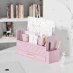 Bamboo Mail Organizer Countertop Pen Holder Wooden Desktop Storage Drawers - Image 3