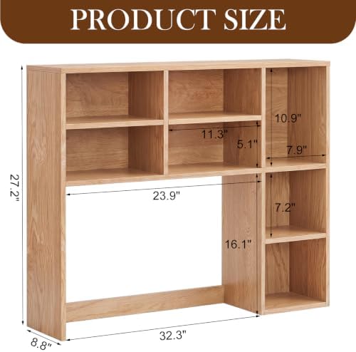 Vercraft Natural Wood College Desktop Bookshelf Dorm Desk Hutch Organizer - Image 3