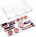Briwooody 2 Pcs Clear Acrylic Desk Drawer Organizer 11 x 6 x 1.38 Inch Drawer Organizer Trays with 4 Compartments Desk Accessories for Office Makeup Silverware Bathroom by Briwooody