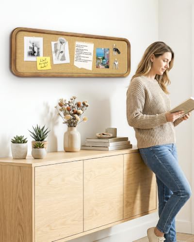 12" x 36" Long Narrow Bulletin Board，Linen Fabric Pin Board with Wooden Frame，Vertical Farmhouse Wall Memo Board for Home Office，Entryway Decor，Linen Board-3090BN - Image 5