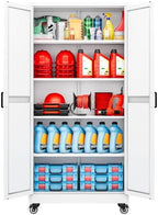 Wide & Deep Metal Storage Cabinet with Wheels,72 inch Tall Rolling Garage Storage Cabinet,Metal Cabinets with Wheels and Shelves, Deep Heavy Duty Tool Cabinet for Garage,Home,Office,Shop (White) by SISESOL