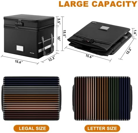 DocSafe File Box with Lock,Multi-Layer Fireproof Document Box Collapsible File Storage Organizer with Pockets/Handle,Large Portable Home Office Filing Safe for Hanging Letter/Legal Size Folders,Black - Image 5