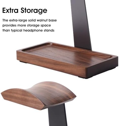 Walnut Headphone Stand, Wood Headset Holder with Storage for Desk - Image 3