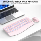 Wireless Keyboard and Mouse Combo, 2.4G Ergonomic Wave Keys(Light Pink) - Image 2