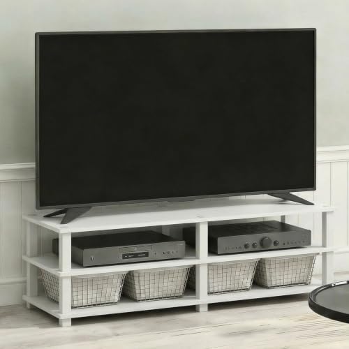 Furinno Turn-S-Tube Toolless Assembly 3-Tier TV Stand, Entertainment Center for TV up to 55 Inch, Wide Printer Stand with Storage Shelf, for Living Room, Bedroom, White - Image 6