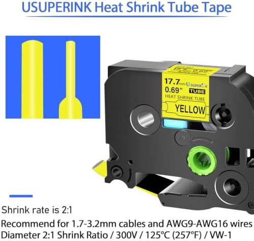 USUPERINK 10PK Compatible for Ptouch HSe-641 HSe641 HS-641 HS641 Black on Yellow 17.7mm 0.69'' Heat Shrink Tubing for Wire Cable for PT9200dx PT9400 PT9500pc PT9600 Label Maker Tape - Image 2