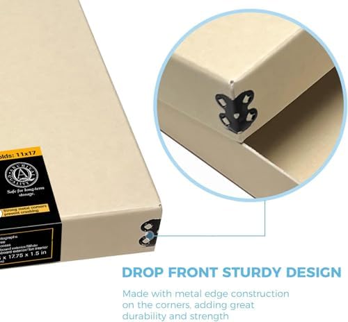 Lineco Museum Archival Storage Box, Drop Front, 11.75x17.75x1.5 in, Tan - Image 5