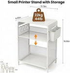 ECOLOVI Small 3 Tier Printer Stand for Under Desk, Height Adjustable Shelf Printer Table with 3 S-Hooks & Basket, Heavy Duty Industrial Storage Shelf for Home Office (White) - Image 3