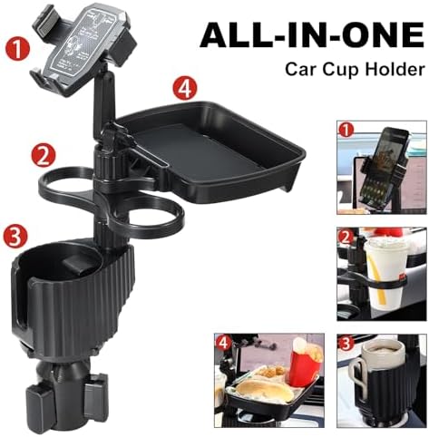 Car Large Cup Holder Expander, 5-in-1 Cupholder Extender with Phone Holder & Swivel and Detachable Snack Food Tray Table for Eating, Travel Essentials for Road Trips for Driver. Model C - Image 4