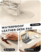 YSAGi 47.2" x 24" Large PU Leather Desk Mat for Keyboard and Mouse - Waterproof Non-Slip Desk Pad Protector for Office, Home, Writing Desk, Beige - Image 5