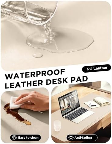 YSAGi 47.2" x 24" Large PU Leather Desk Mat for Keyboard and Mouse - Waterproof Non-Slip Desk Pad Protector for Office, Home, Writing Desk, Beige - Image 5