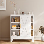 COFaR White 37" H Sliding Door Storage Cabinet, Half Open Half Closed Design, 3-Tier Kitchen Organizer with Adjustable Shelves, 150 lbs Top, Metal Coffee Bar & Buffet Sideboard for Dining Room by COFAR